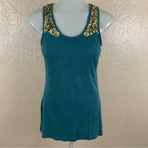 Mossimo Gold Sequin Teal Blue Tank Top